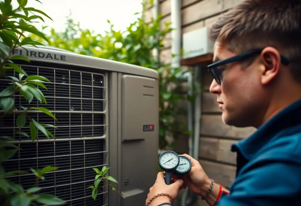 ClimaServ technician performing AC maintenance in Merrydale to reduce humidity