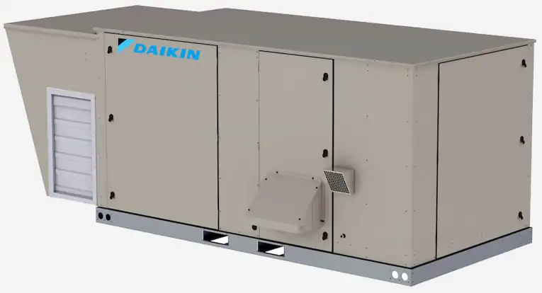 Technician servicing Daikin chilled water system for ClimaServ heating repair